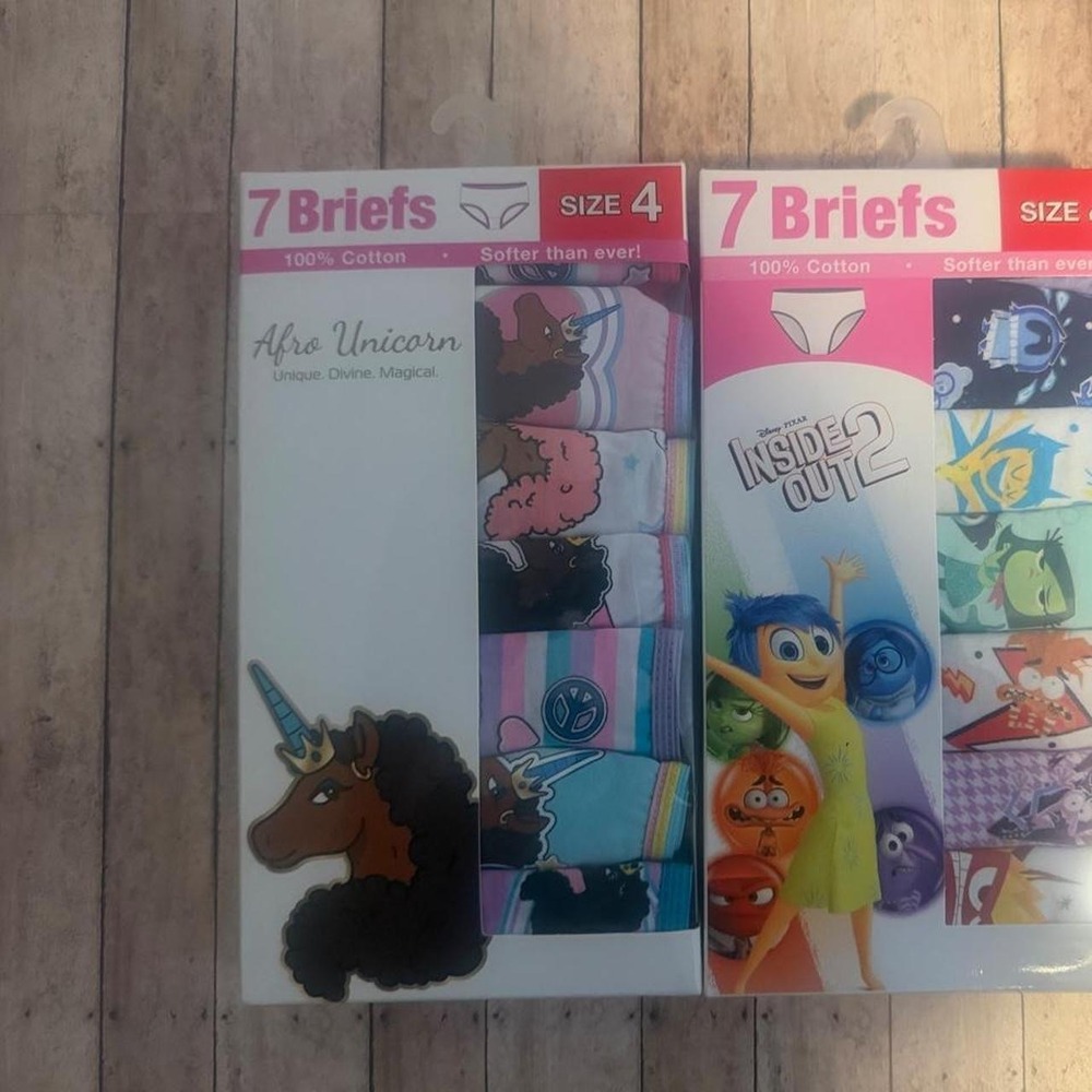 Afro unicorn and  Inside Out 7 pack girls underwear size 4 Bundle